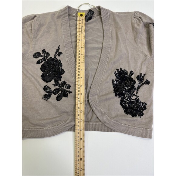 INC Cropped Cardigan Petite M Beige Floral Sequin Open Front Sweater - Picture 8 of 8